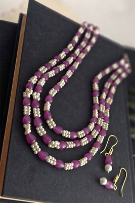 3-layered purple and white beads necklace set 2