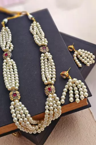 Multi-strand semi-precious pearl necklace