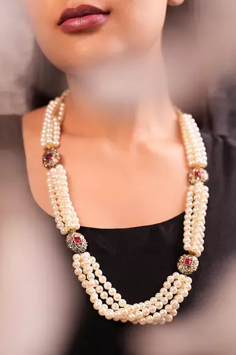 Multi-strand semi-precious pearl necklace