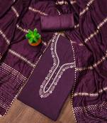 Purple unstitched handwork and fancy border parampara cotton dress material
