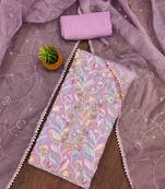 Pink unstitched sequence work organza dress material.