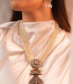 Long layered chain necklace with german silver pendant and pearls