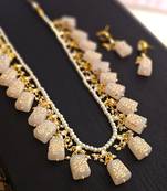 Pink handpinted quartz stone necklace set