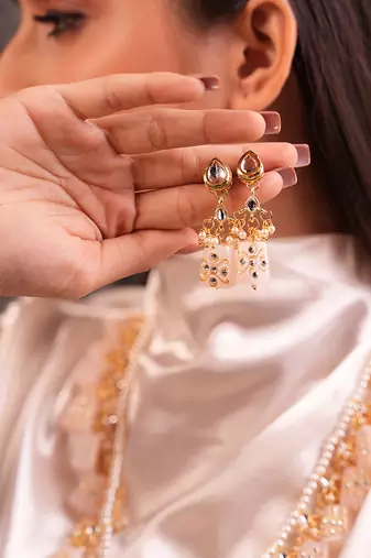 Pink handpinted quartz stone necklace set