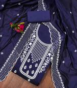 Timeless Navy chanderi cotton suit set with white thread embroidery