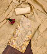 Beige unstitched stylish sequence work organza dress material