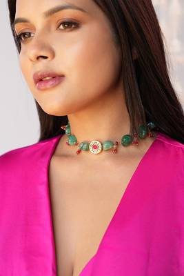 Green stone and red bead choker 1