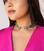 Green stone and red bead choker