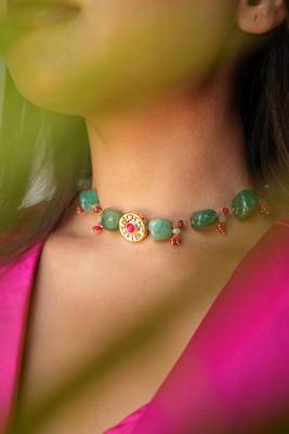 Green stone and red bead choker 2