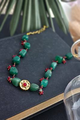 Green stone and red bead choker 3