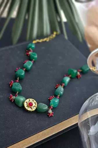 Green stone and red bead choker
