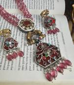 Pink hydro bead floral pendant necklace set