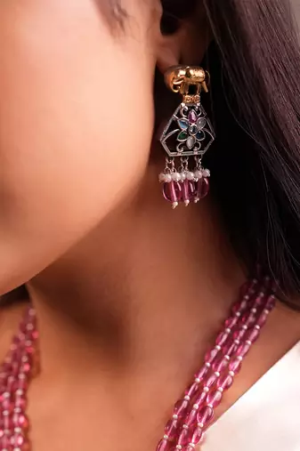 Pink hydro bead floral pendant necklace set