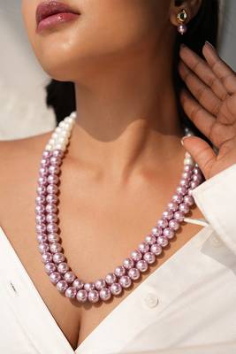 Roselle elegant double-strand semi-precious pearl necklace with kundan studded earrings and adjustable tassel 1