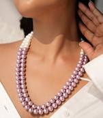 Roselle elegant double-strand semi-precious pearl necklace with kundan studded earrings and adjustable tassel