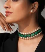 Semi precious pearl and quartz stone choker