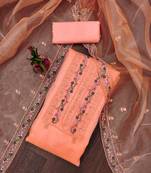 Peach organza floral embroidered suit set with delicate work