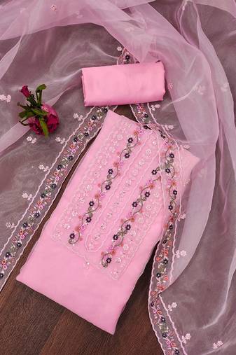 Pink organza floral embroidered suit set with delicate work