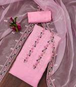 Pink organza floral embroidered suit set with delicate work