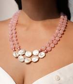 Aloria elegant double-layered necklace with rose quartz and mother of pearl stones