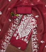 Serene red organza embroidered suit set with white floral thread work