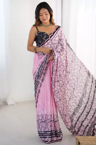 Beautiful pink chinon digital printed saree with blouse