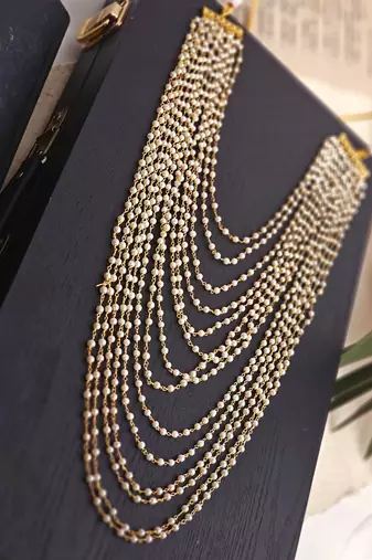 Riva layered semi-precious pearl and gold-toned brass necklace