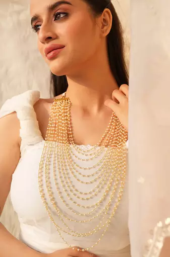 Riva layered semi-precious pearl and gold-toned brass necklace