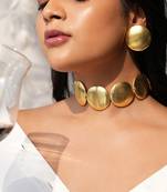 Anti-tarnish aurora golden round  disc necklace