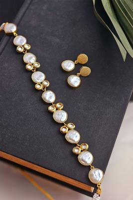 Perlaise mother of pearl brass necklace set 1