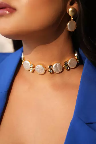 Perlaise mother of pearl brass necklace set