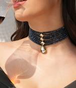 Navy blue beaded choker with kundan centerpiece