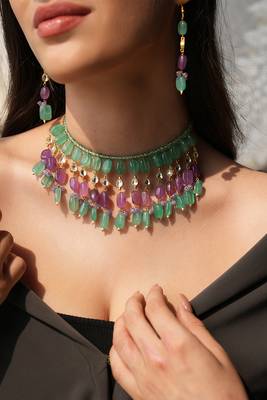 Jade quartz stone layered necklace 1