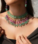 Jade quartz stone layered necklace