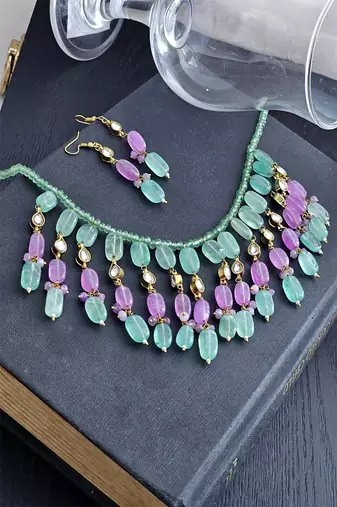 Jade quartz stone layered necklace