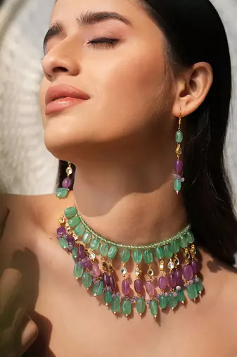 Jade quartz stone layered necklace