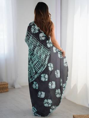 Glamourous black chinon party wear saree with blouse 4