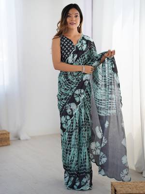 Glamourous black chinon party wear saree with blouse 5