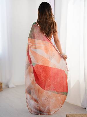 Mesmerizing multi color chinon printed saree with blouse 5