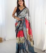 Pretty grey chinon festival wear saree with blouse