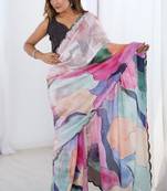 Attractive multi color chinon traditional saree with blouse