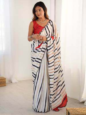 Alluring white digital printed casual wear saree with blouse 1