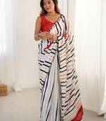 Alluring white digital printed casual wear saree with blouse