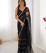 Majestic black chiffon beads work saree with blouse