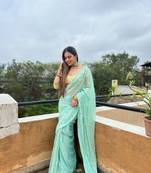 blue Georgette sequin work saree With Blouse Set