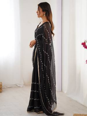 Majestic black chiffon beads work saree with blouse 4