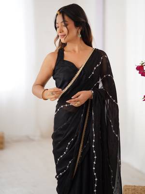 Majestic black chiffon beads work saree with blouse 5