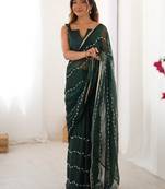Adorable green sequins designer saree with blouse