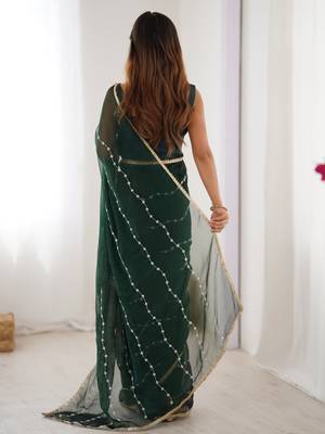 Adorable green sequins designer saree with blouse 4