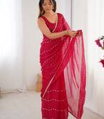 Pretty pink motifs beads party wear saree with blouse